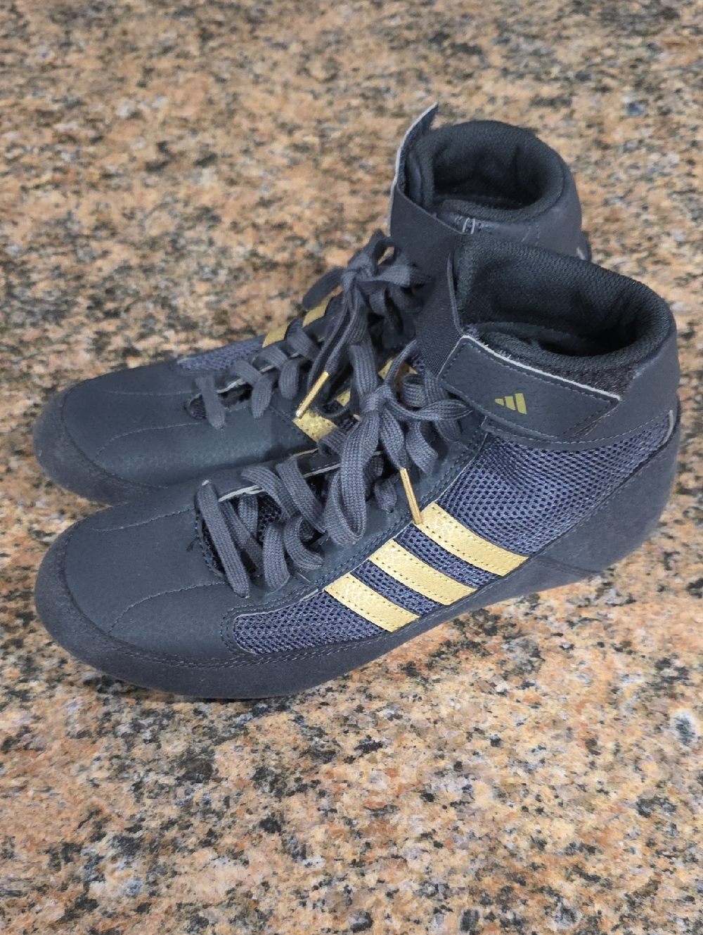 adidas Kids Black and Gold High-Top Wrestling Shoes Size 5.5Y